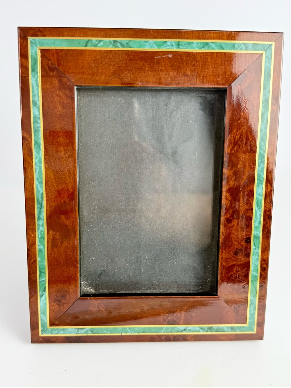 Vintage Wood 5 1/2" x 7"  Photo Frame Natural W/enamel Coat Brown/Green/Gold